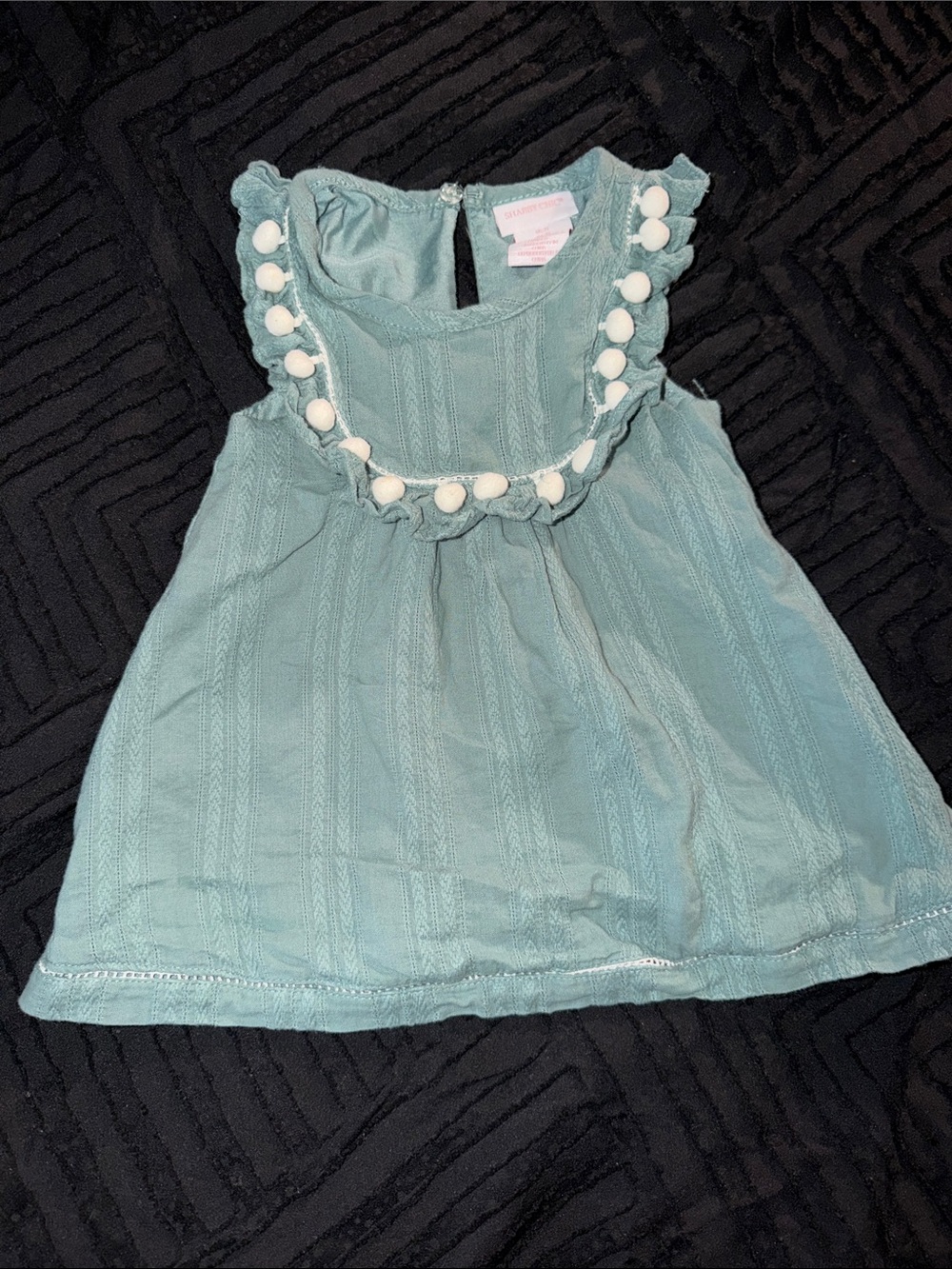 Shabby Chic Mint Green Pom Trim Sleeveless Kids Dress